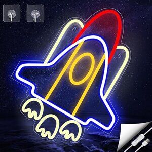 NIB Rocket Neon Sign – Colorful LED Space Ship Lamp